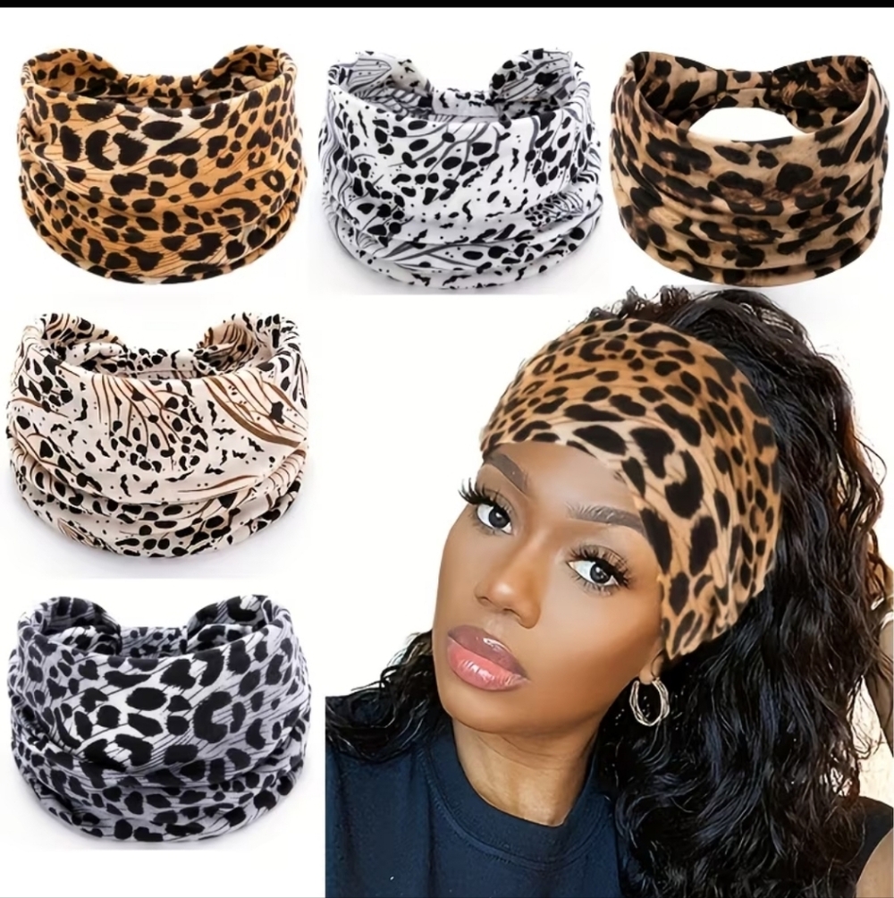 5pc Leopard Print Headband Set